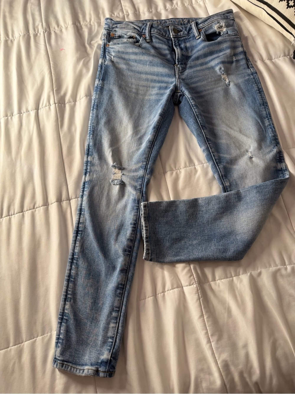 American Eagle Outfitters Light Blue Straight Leg Distressed Jeans
